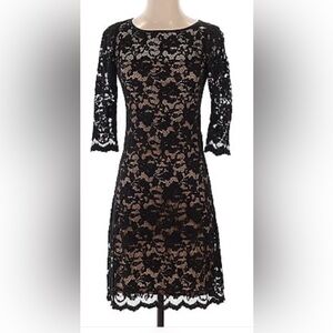Karen Kane Black and Tan Sheath Dress 3/4 Cuffed Sleeves